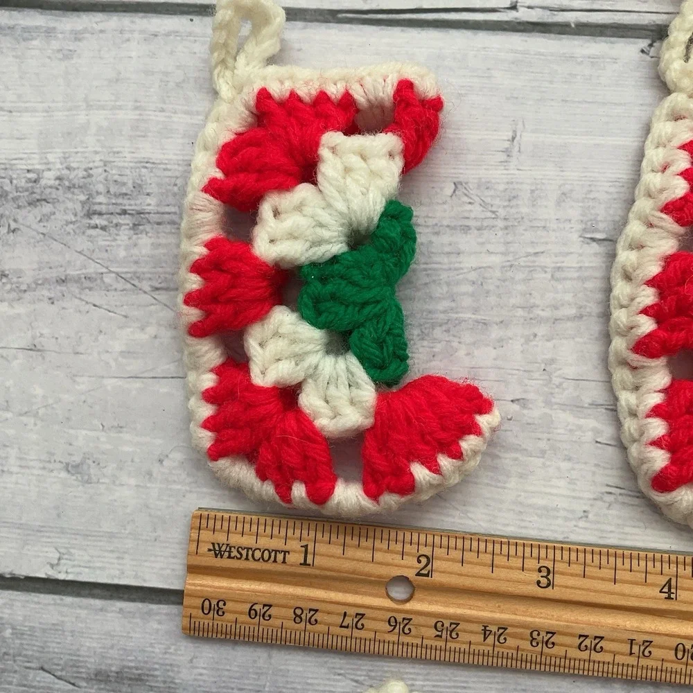 Granny‎ Square Mini Stocking Christmas Ornaments Lot Of 9 Handmade